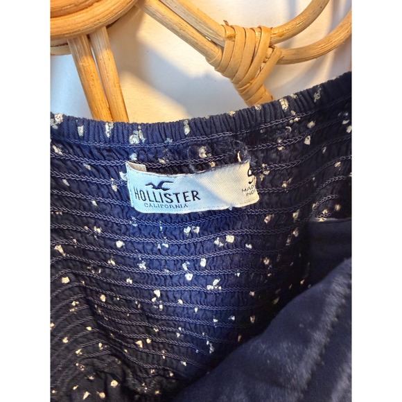 Hollister Navy Blue Floral Smocked Back Ruffle Hem Mini Dress Womens Small - Picture 2 of 3